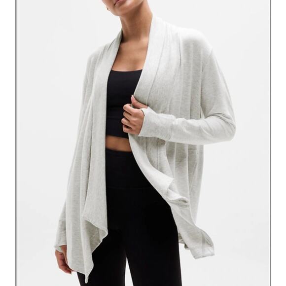 Athleta Pranayama Wrap Soft Thumbholes Cardigan Light Grey Heather Women Size MP - Picture 1 of 12